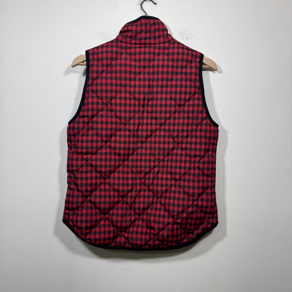 J. Crew Quilted Vest Women's Small Down filled Black Red Buffalo Check Preppy - Picture 3 of 5
